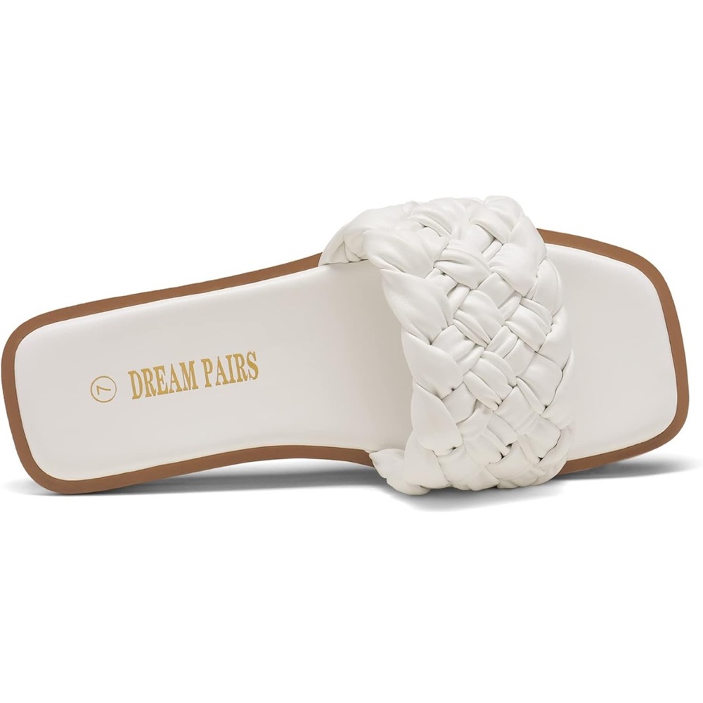Dream Pairs Women's White Braided Slide Sandals